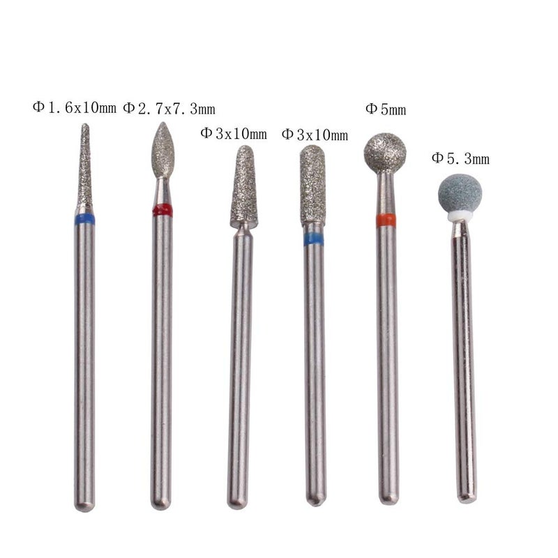 MZCMSL Russian Cuticle Drill Bit Set with Case,6pcs Cuticle Remover Bits (Needle,Ball,Flame,Cylinder,Tapered),Diamond Nail Bit Stone Bit - Image 3